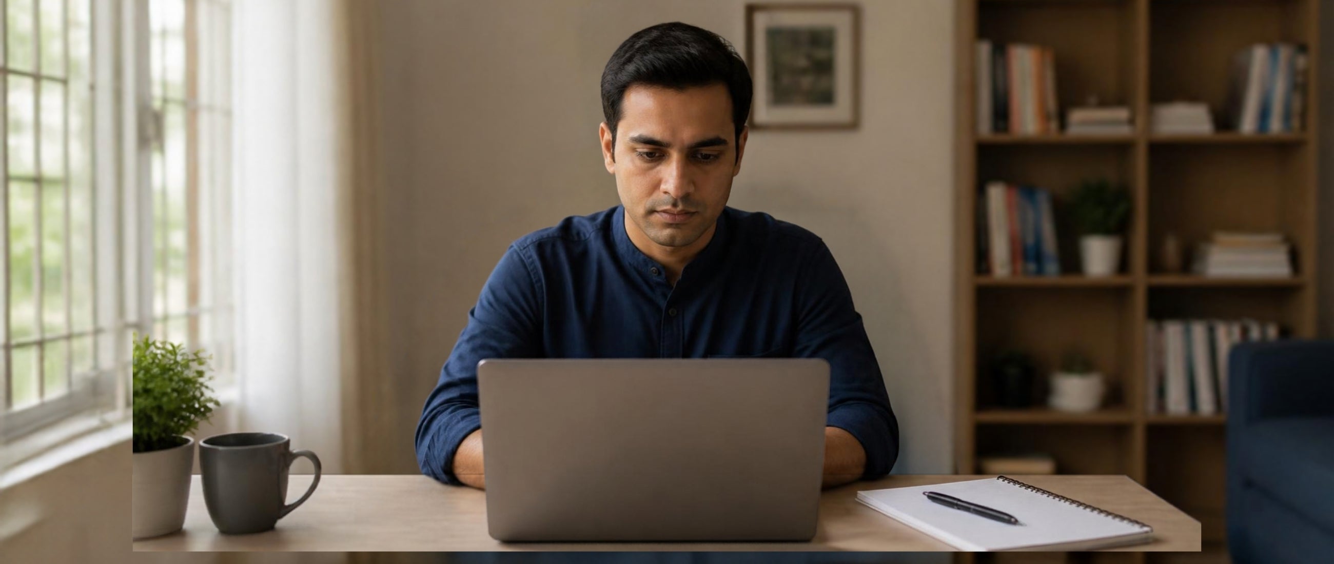 An adult learner sitting a Functional Skills exam on a laptop at a home desk